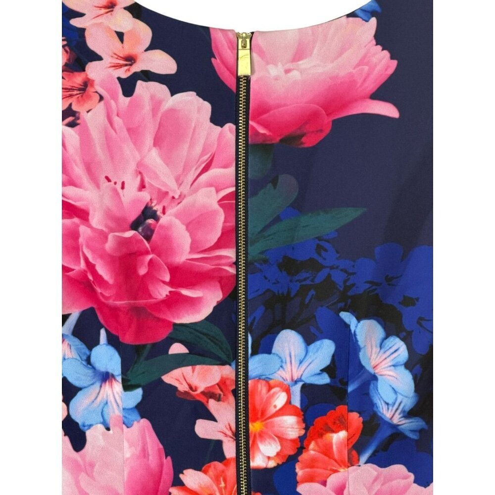 Vince Camuto Floral Sheath Dress Navy Multicolor Exposed Zipper Size 10 - Picture 9 of 10